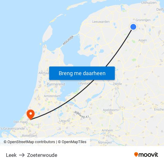 Leek to Zoeterwoude map