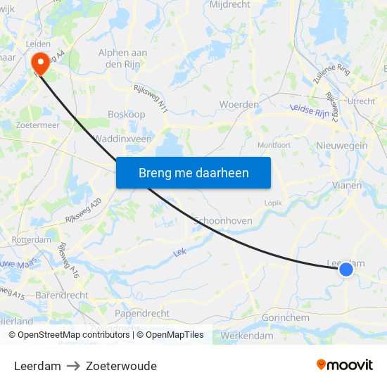 Leerdam to Zoeterwoude map