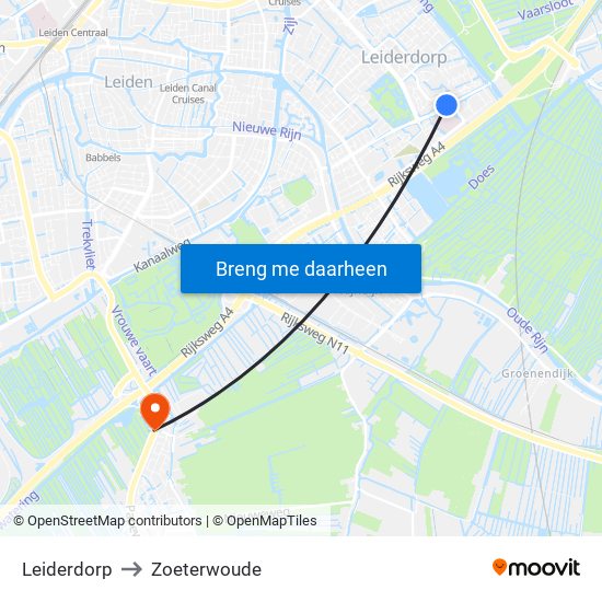 Leiderdorp to Zoeterwoude map