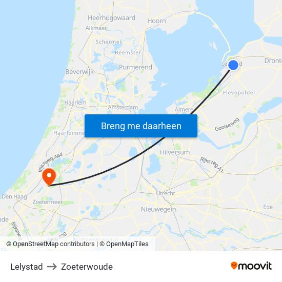 Lelystad to Zoeterwoude map
