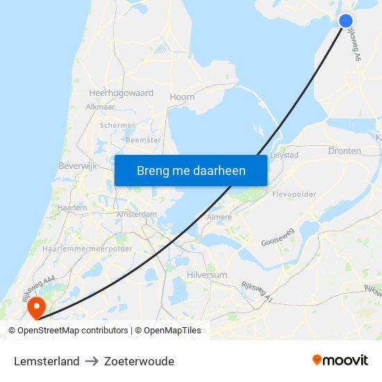 Lemsterland to Zoeterwoude map