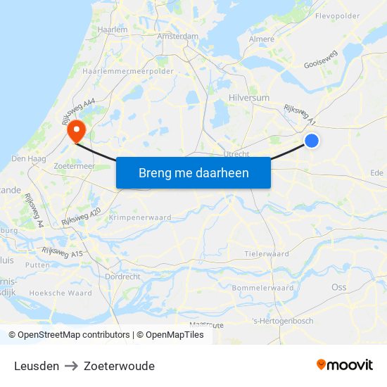 Leusden to Zoeterwoude map