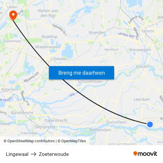 Lingewaal to Zoeterwoude map