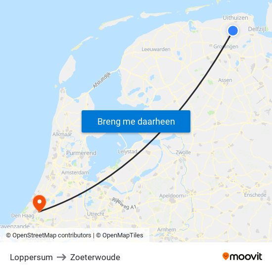 Loppersum to Zoeterwoude map