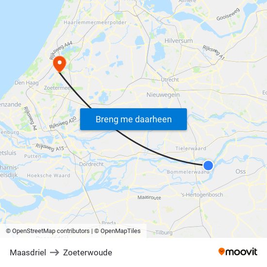 Maasdriel to Zoeterwoude map