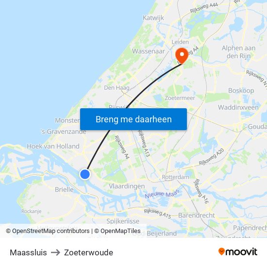 Maassluis to Zoeterwoude map