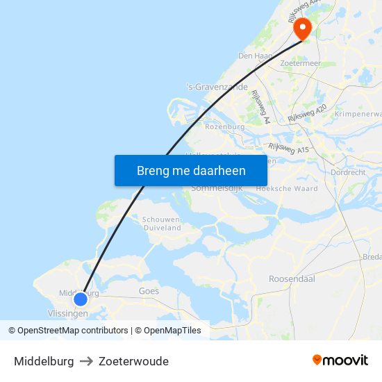 Middelburg to Zoeterwoude map