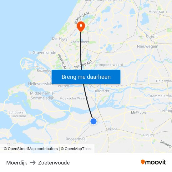Moerdijk to Zoeterwoude map