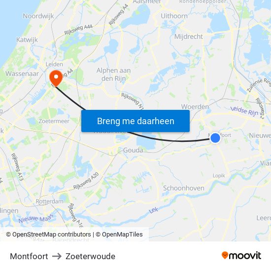 Montfoort to Zoeterwoude map