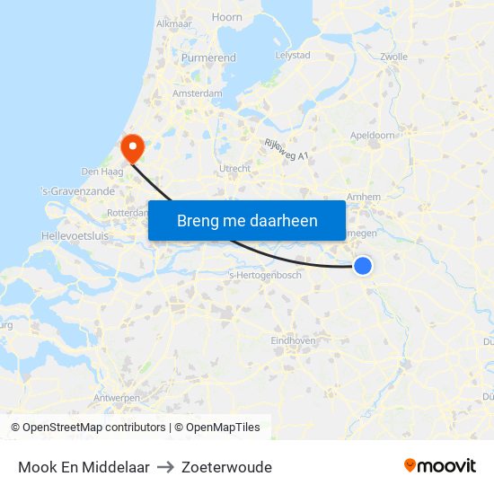 Mook En Middelaar to Zoeterwoude map