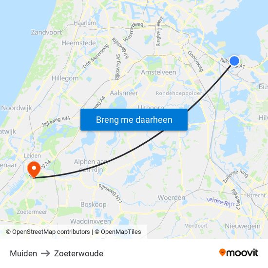 Muiden to Zoeterwoude map