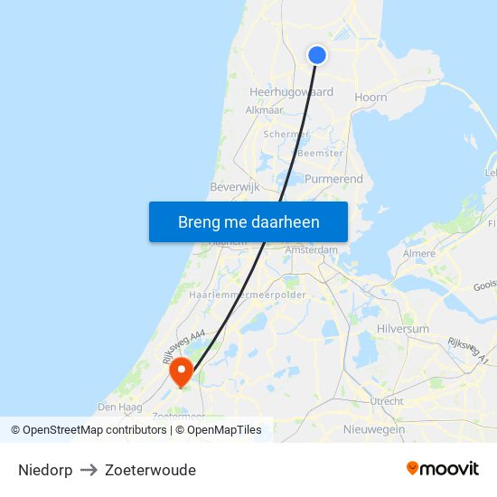 Niedorp to Zoeterwoude map