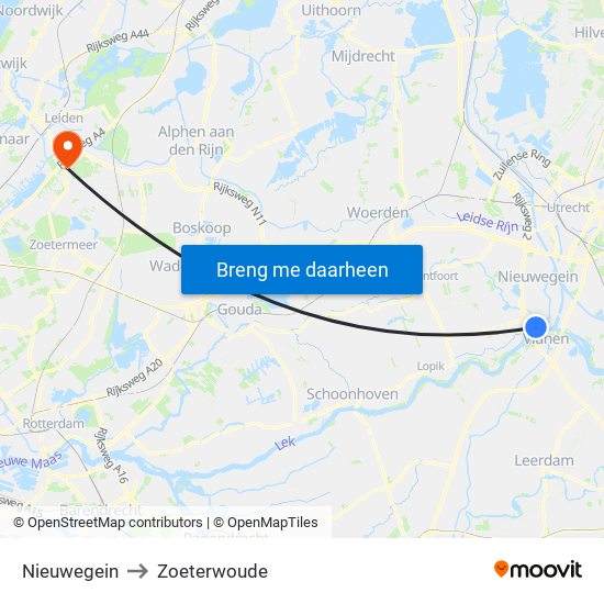 Nieuwegein to Zoeterwoude map