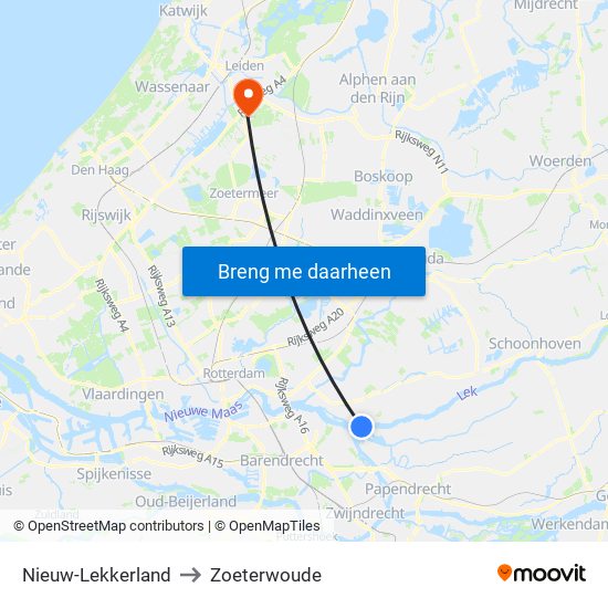 Nieuw-Lekkerland to Zoeterwoude map