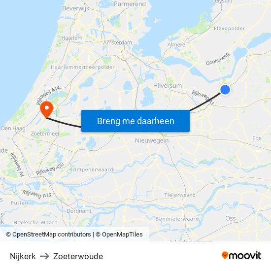 Nijkerk to Zoeterwoude map