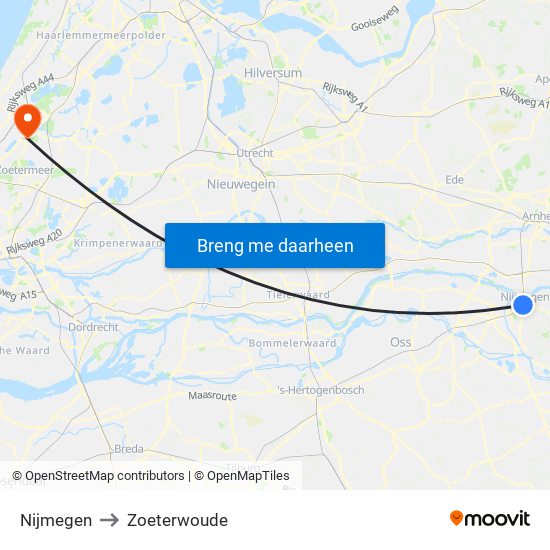Nijmegen to Zoeterwoude map