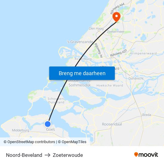 Noord-Beveland to Zoeterwoude map