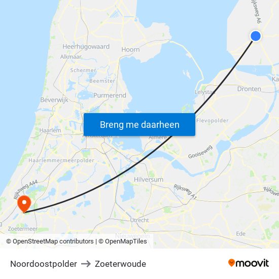 Noordoostpolder to Zoeterwoude map