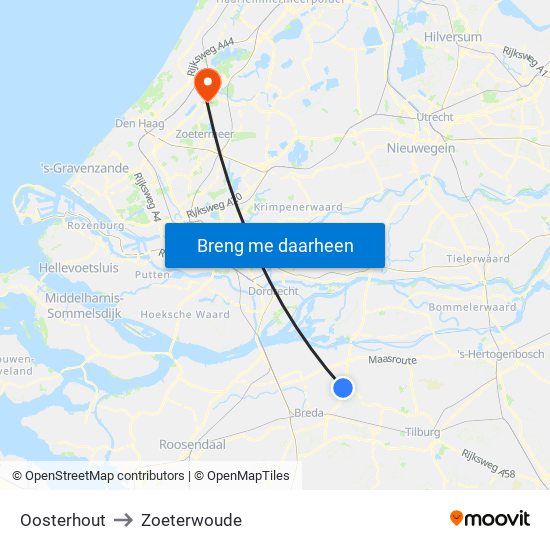 Oosterhout to Zoeterwoude map