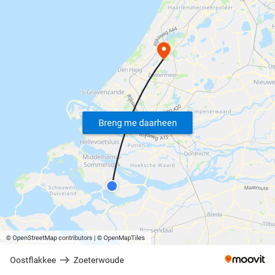 Oostflakkee to Zoeterwoude map