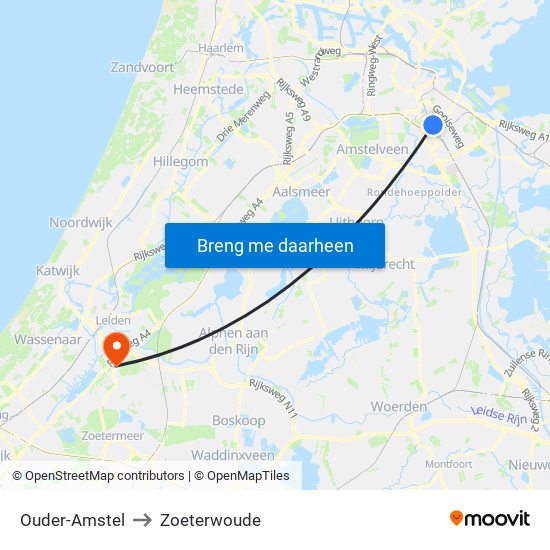 Ouder-Amstel to Zoeterwoude map