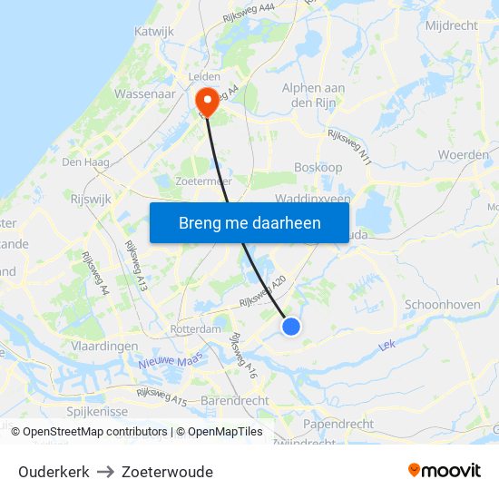 Ouderkerk to Zoeterwoude map
