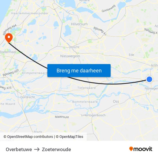 Overbetuwe to Zoeterwoude map