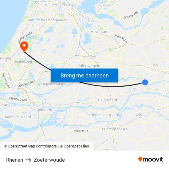 Rhenen to Zoeterwoude map