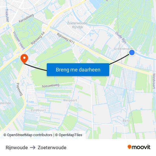 Rijnwoude to Zoeterwoude map