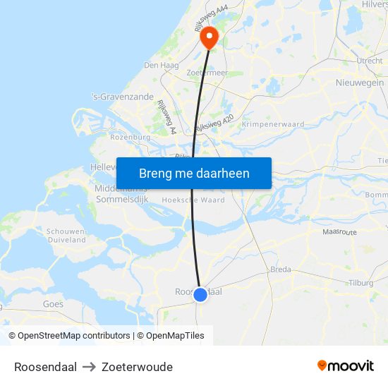 Roosendaal to Zoeterwoude map