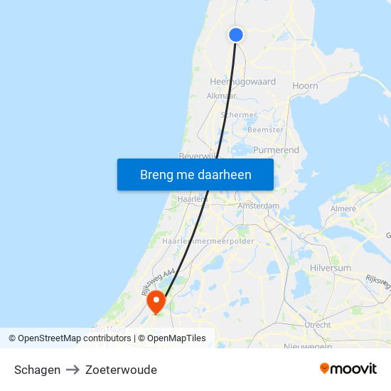 Schagen to Zoeterwoude map