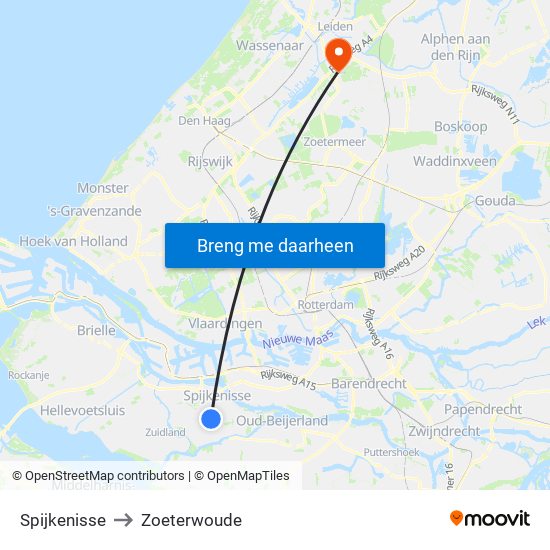 Spijkenisse to Zoeterwoude map