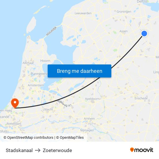 Stadskanaal to Zoeterwoude map