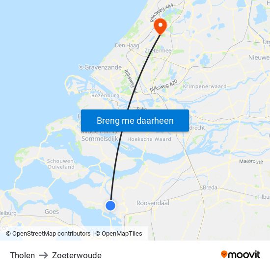 Tholen to Zoeterwoude map