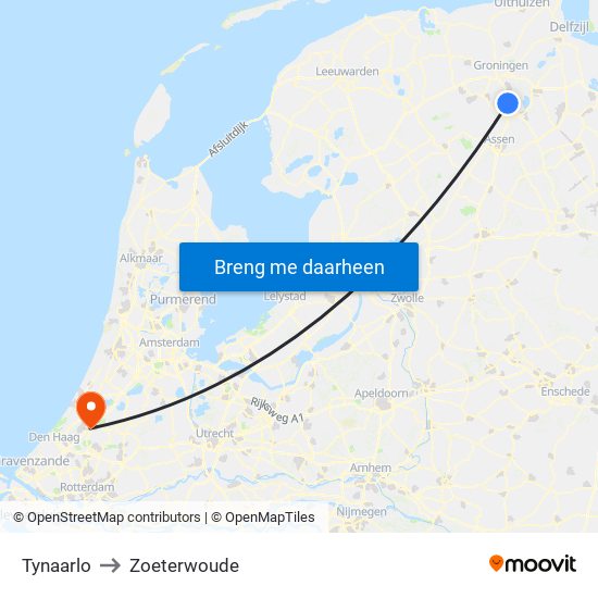 Tynaarlo to Zoeterwoude map