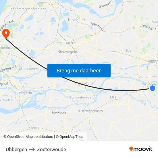 Ubbergen to Zoeterwoude map