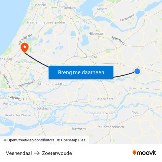 Veenendaal to Zoeterwoude map