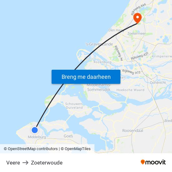 Veere to Zoeterwoude map