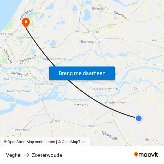 Veghel to Zoeterwoude map