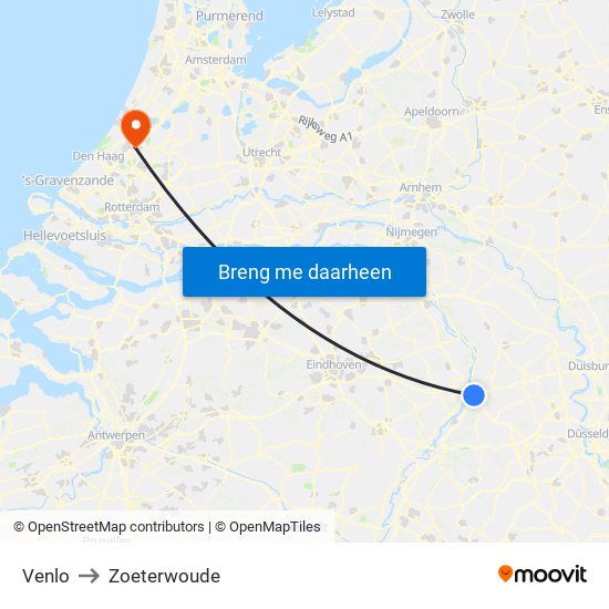 Venlo to Zoeterwoude map