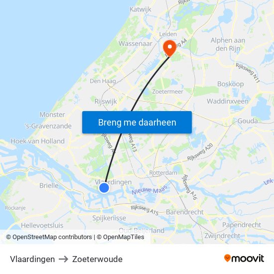 Vlaardingen to Zoeterwoude map