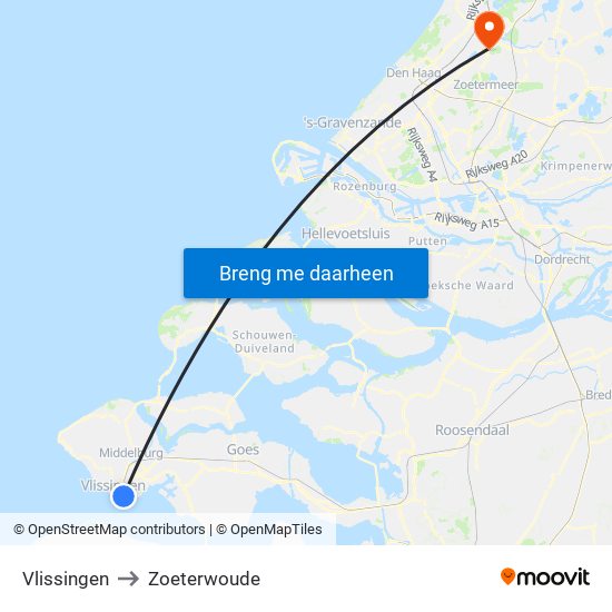 Vlissingen to Zoeterwoude map