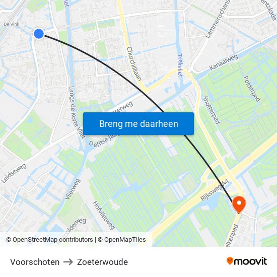 Voorschoten to Zoeterwoude map