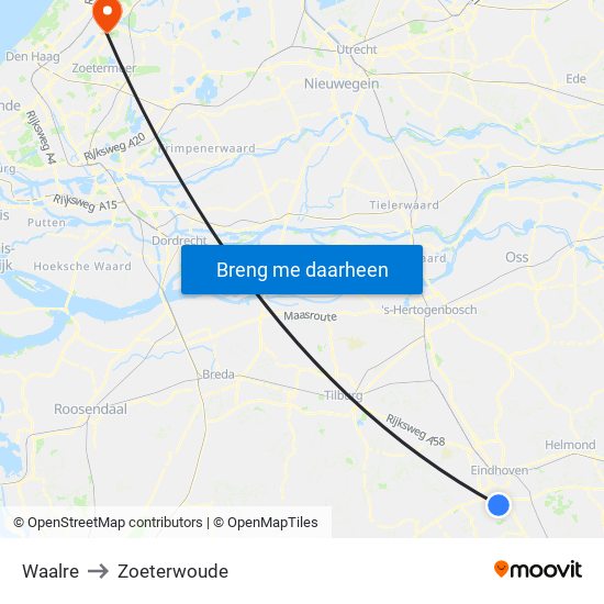 Waalre to Zoeterwoude map