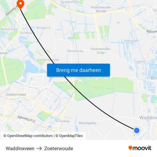 Waddinxveen to Zoeterwoude map