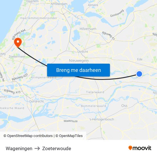 Wageningen to Zoeterwoude map