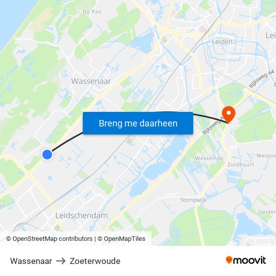 Wassenaar to Zoeterwoude map