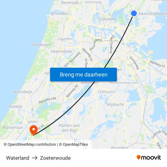 Waterland to Zoeterwoude map
