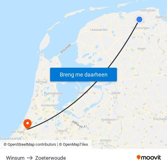 Winsum to Zoeterwoude map