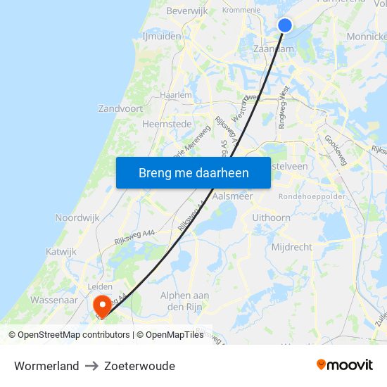 Wormerland to Zoeterwoude map